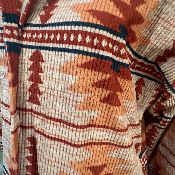 Savanna Jane Aztec Print Corduroy Shacket Size Small Pockets Orange Red Blue - Picture 9 of 11